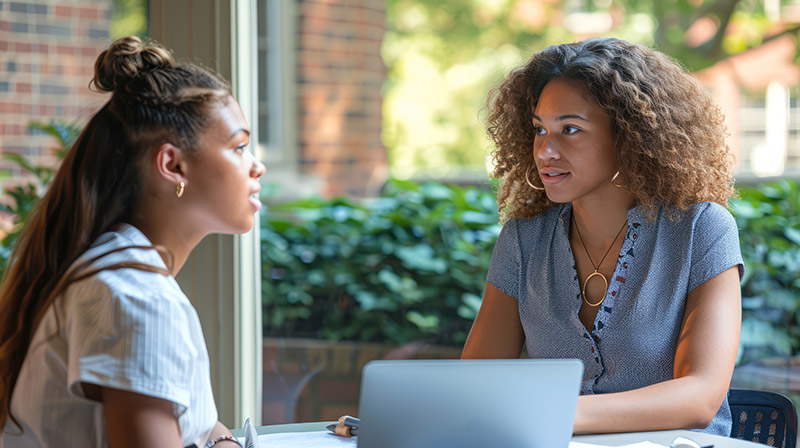 A woman counseling a student